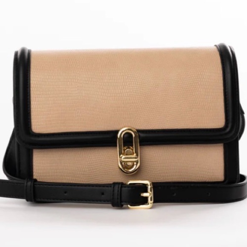 JULES KAE MIA VEGAN LEATHER TAN BLACK EMBOSSED PURSE CROSSBODY NWT